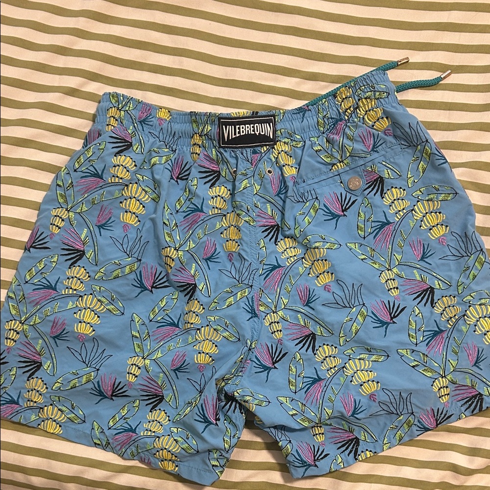 Vilebrequin Costume De Bain A St-Tropez Light Blue Tropical Floral Swim Trunks - Picture 5 of 7